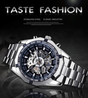 New Fashion Men Hand-Winding Skeleton Automatic Mechanical Stainless Steel Sport Wrist Watch