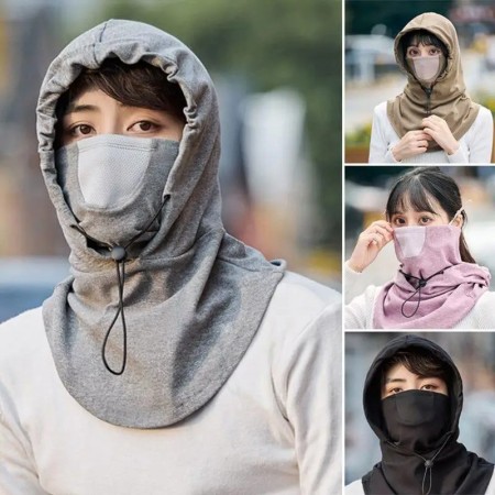 Cycling Face Cover With Hat For Winter Bike Hooded Mask With Neck Warmer